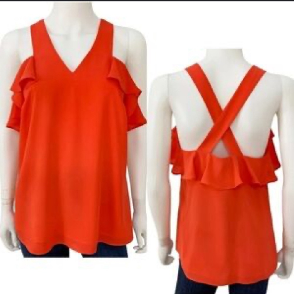Crosby by Mollie Burch Orange Ruffle Tank Top Open Back Medium - Picture 3 of 10